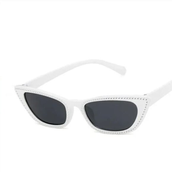 Solid White Rhinestone Cat Eye Sunglasses - Picture 3 of 3
